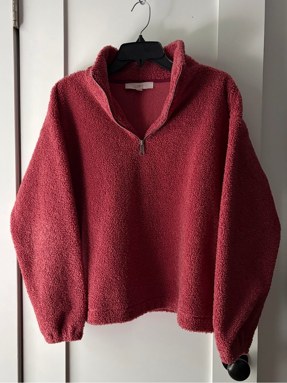 LOFT Rose-Pink Sherpa Quarter-Zip Teddy Pullover